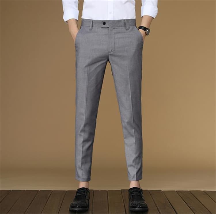 グレー パンツ グレー九分丈スラックス ビジネス春夏用スリムパンツ