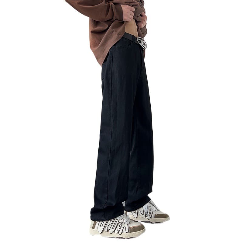 グレー パンツ ゆったりストレートデニムパンツ