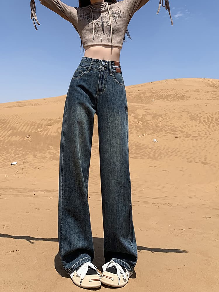 グレー パンツ デニムワイドロングパンツ