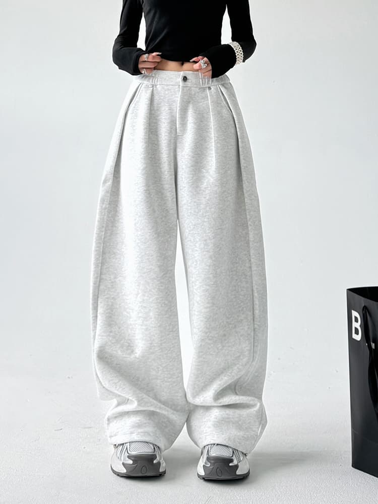 グレー パンツ ゆったりオーバーサイズワイドタックパンツ