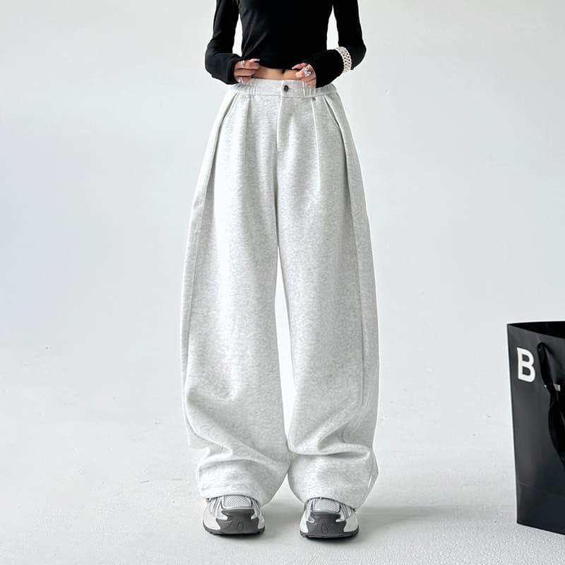 グレー パンツ ゆったりオーバーサイズワイドタックパンツ