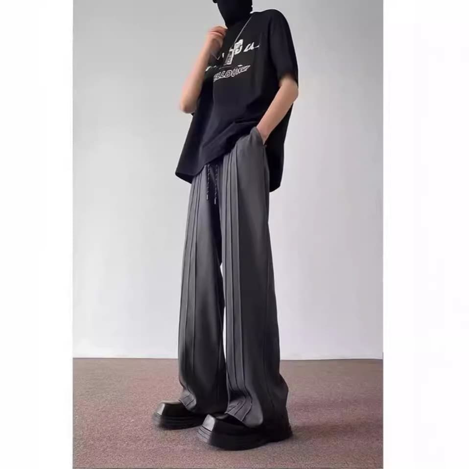 グレー パンツ 優雅なプリーツ デザイン パンツ