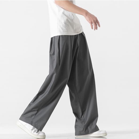 グレー パンツ ワイドシルエット タック入り パンツ