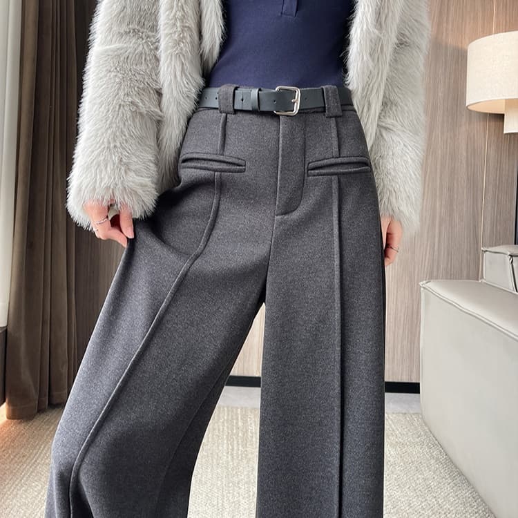 グレー パンツ タック入り ワイドパンツ