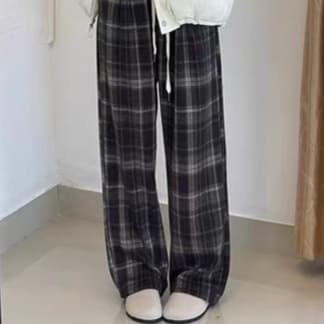 グレー パンツ ゆるふわチェックパンツ