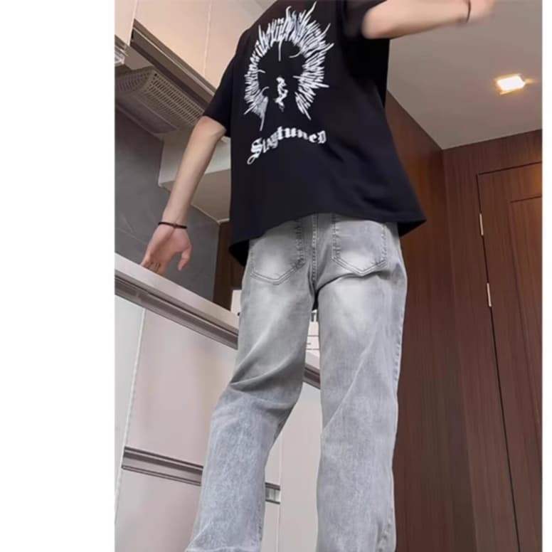 グレー パンツ ストレートデニムパンツ 上質ゆったり