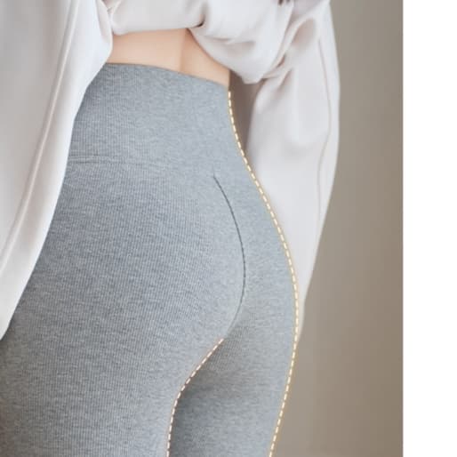 グレー パンツ 裏起毛リブ編み着圧レギンス