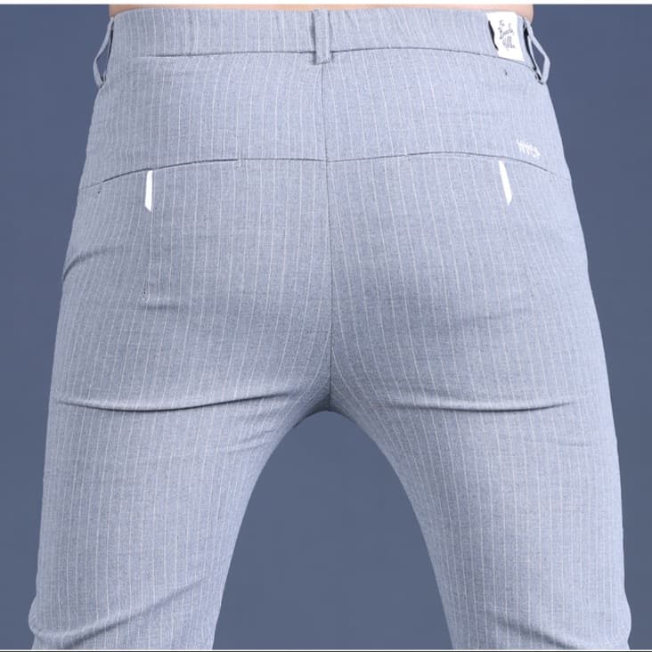 グレー パンツ ストライプ柄 すっきりスリムパンツ
