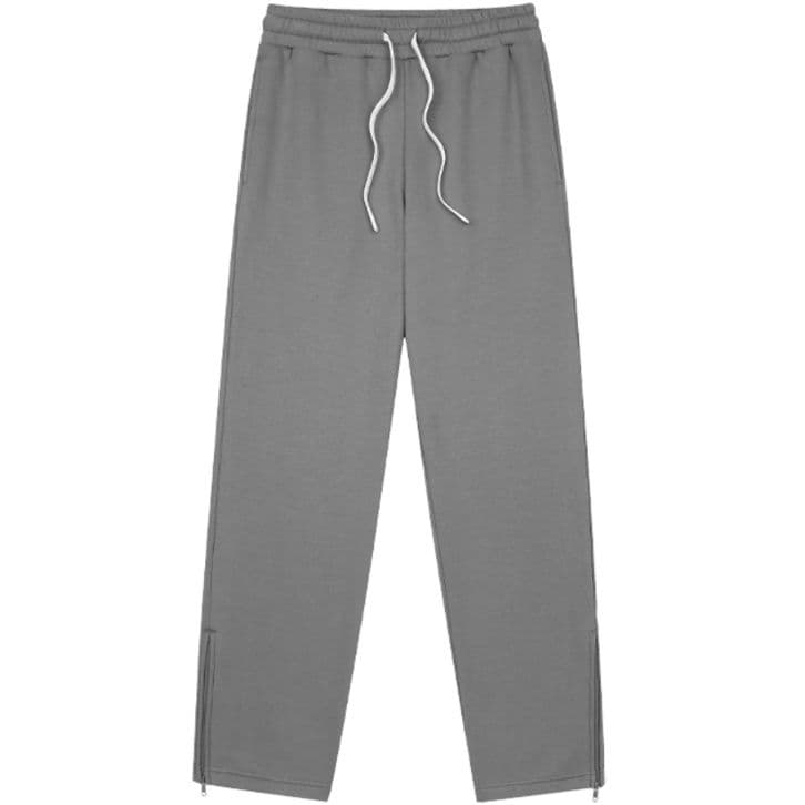 グレー パンツ グレー パンツ 裾ジッパー入り 快適ストレートパンツ
