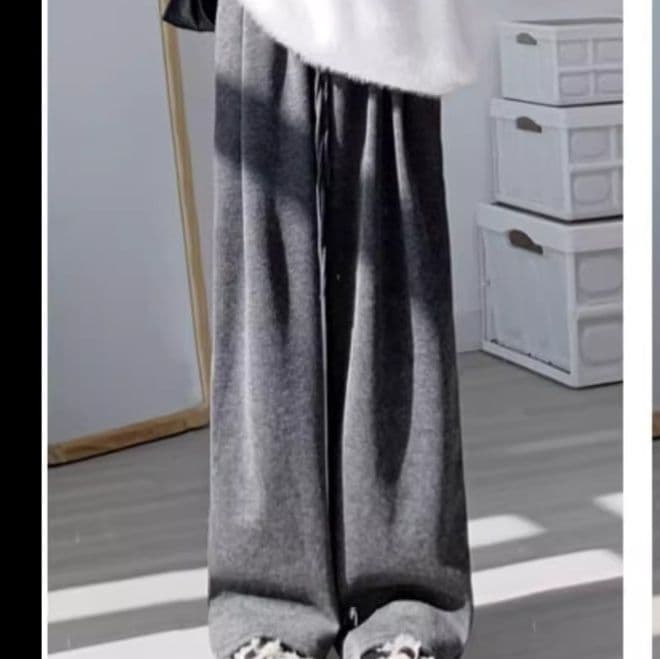 グレー パンツ グレー パンツ 緩やかシルエット針織ワイドパンツ