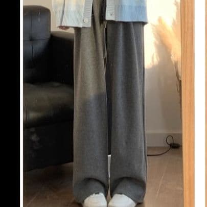 グレー パンツ グレー パンツ 緩やかシルエット針織ワイドパンツ