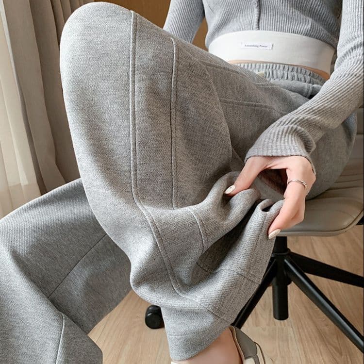 グレー パンツ グレー パンツ リラックスニットワイドパンツ