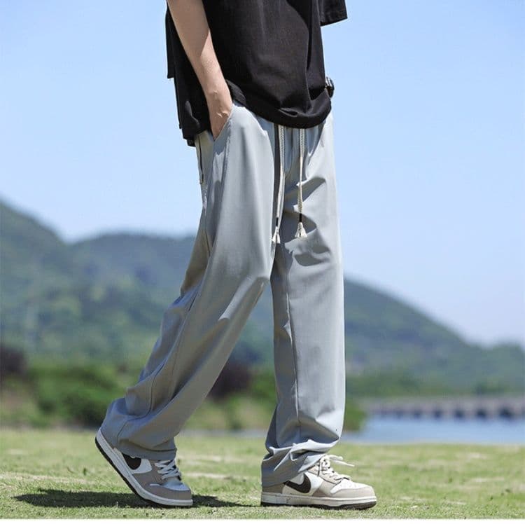 グレー パンツ タッセル付きリラックスパンツ
