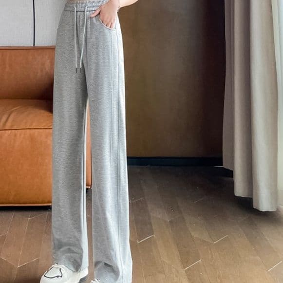 グレー パンツ リラックスワイドストレートパンツ