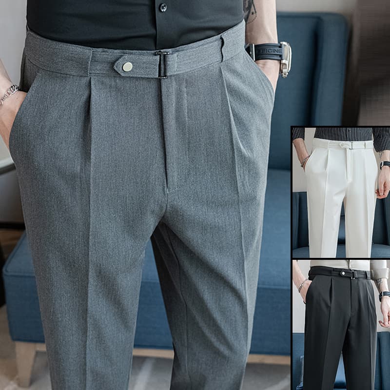 グレーパンツ タックパンツ 上品な雰囲気のタック入りスラックス