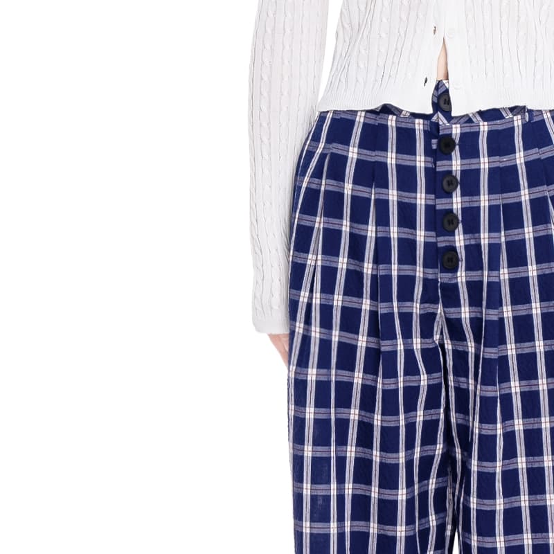 グレー パンツ 上品チェック柄ワイドパンツ