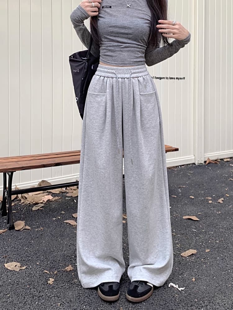 グレー パンツ スポーティーリラックス ワイドパンツ