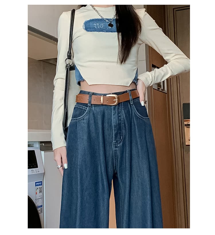 グレー パンツ ハイウエストデニムワイドパンツ