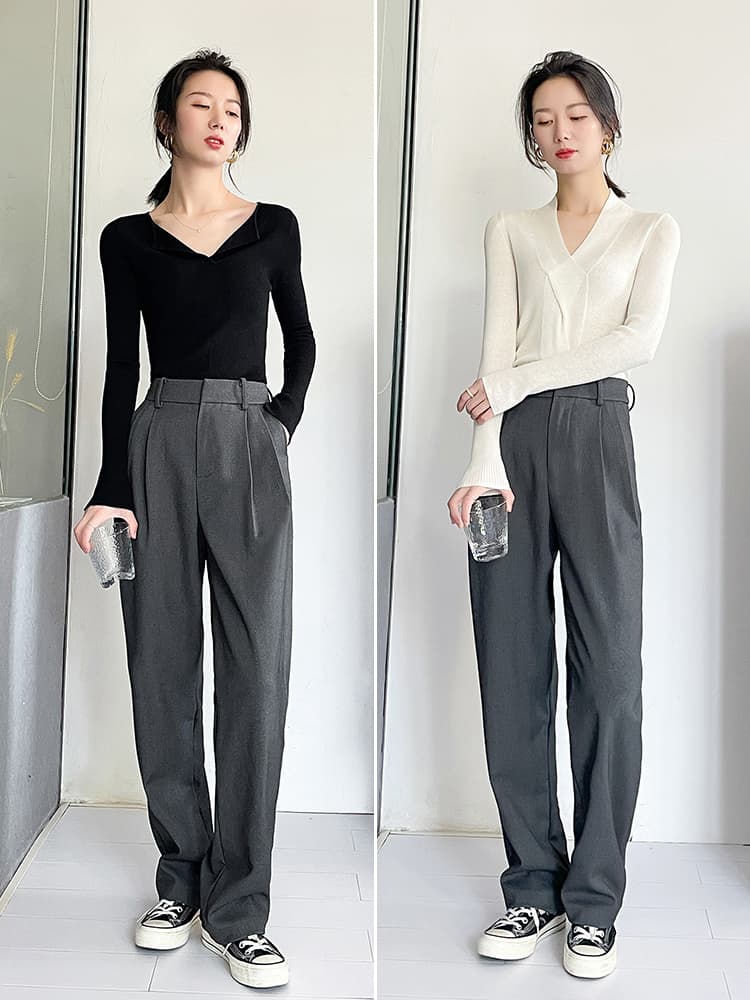 グレー パンツ 上質感あふれる美シルエットスラックス