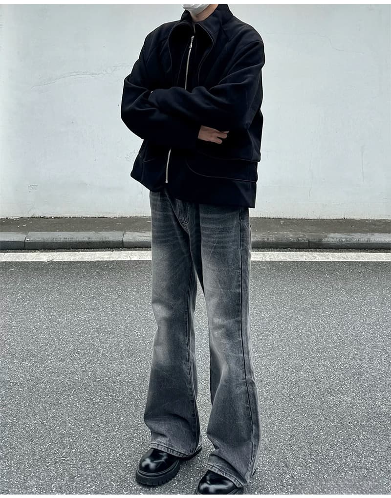 グレー パンツ ゆったりストレート ワイドパンツ