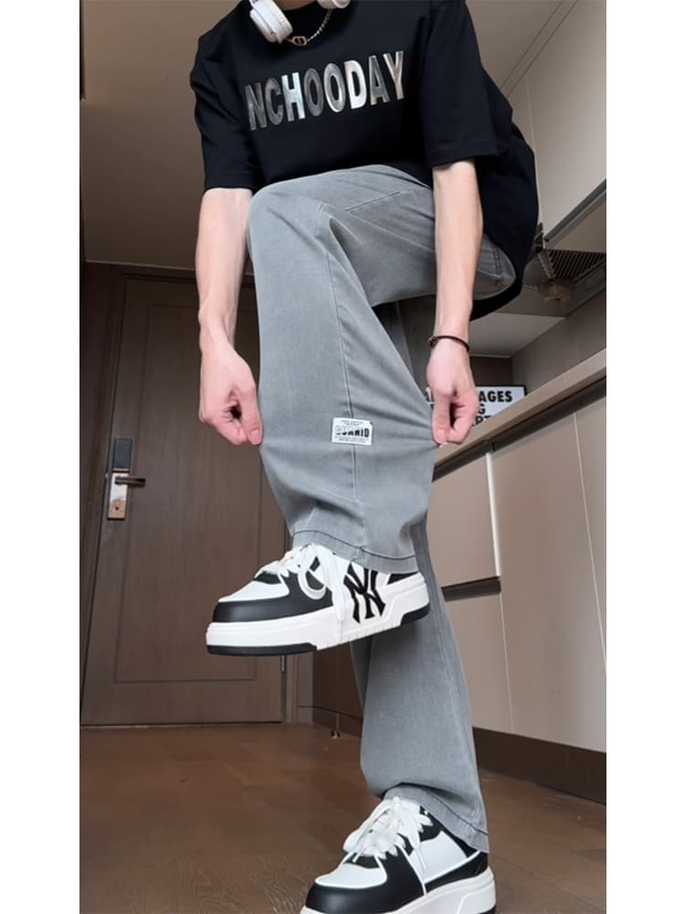 グレー パンツ ゆったりストレート リラックスパンツ
