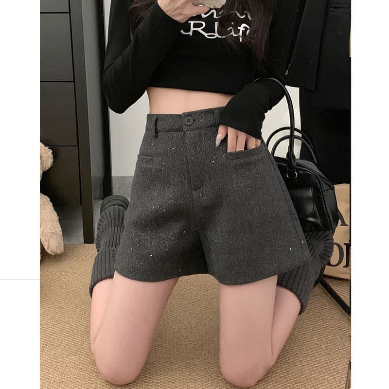 グレー パンツ きらめきウール ショートパンツ