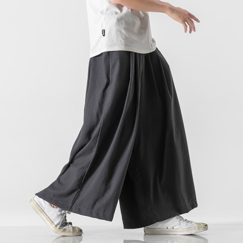 グレー パンツ やわらか素材のゆったりもんぺパンツ