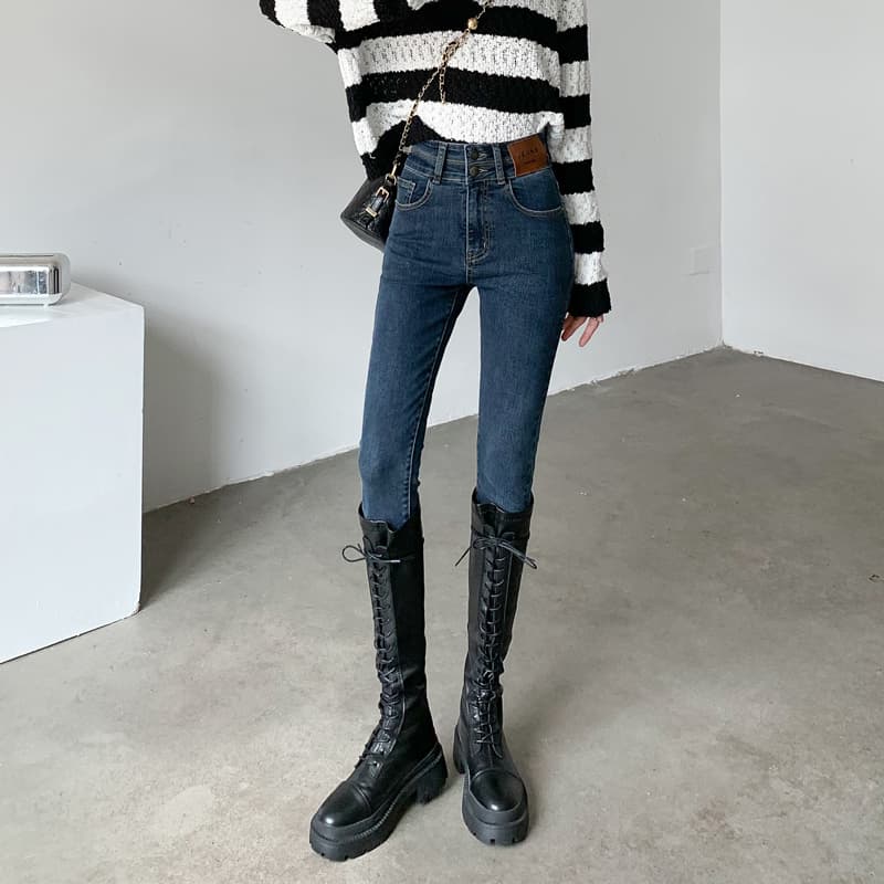 グレー パンツ ハイウエスト 美脚スキニーパンツ