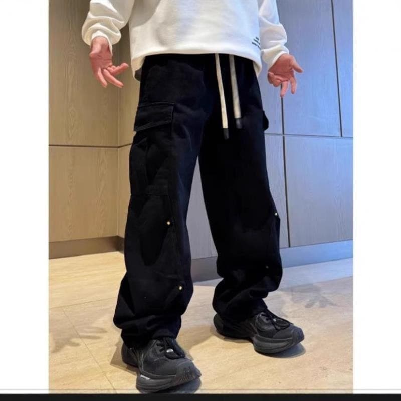 グレー パンツ ポケット付き ゆったり カーゴパンツ