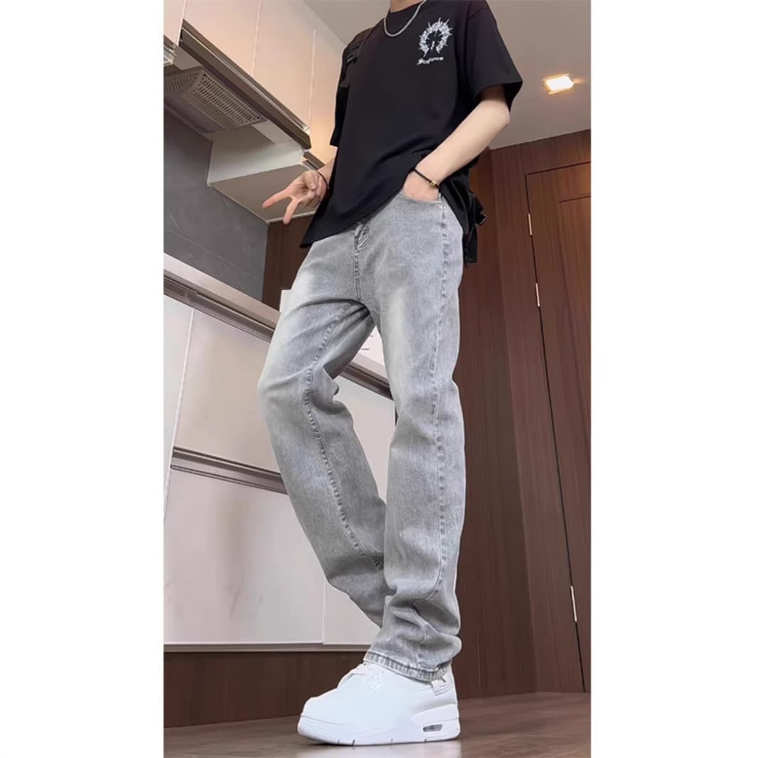 グレー パンツ ストレートデニムパンツ 上質ゆったり