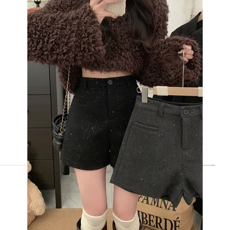 グレー パンツ きらめきウール ショートパンツ