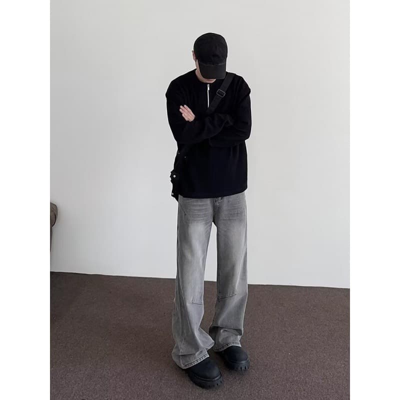 グレー パンツ ゆったりシルエット 再構築デニム