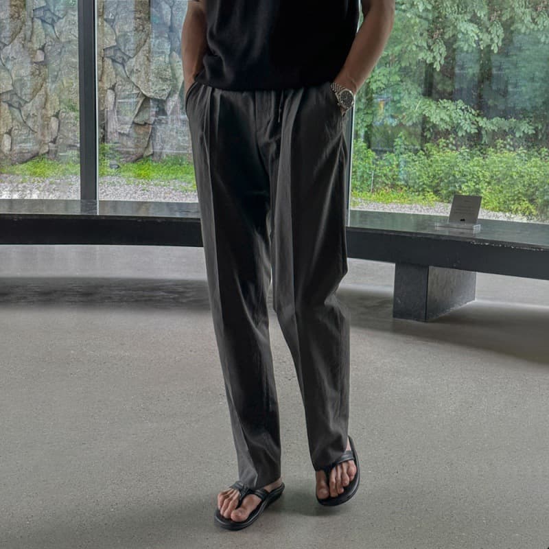 グレー パンツ 上質コットン すっきりスラックス