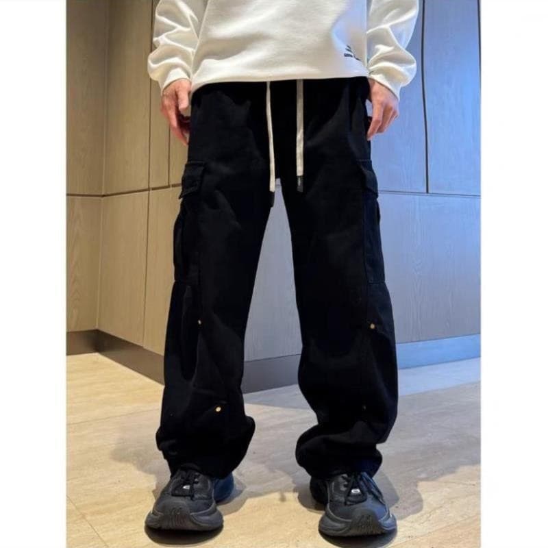 グレー パンツ ポケット付き ゆったり カーゴパンツ