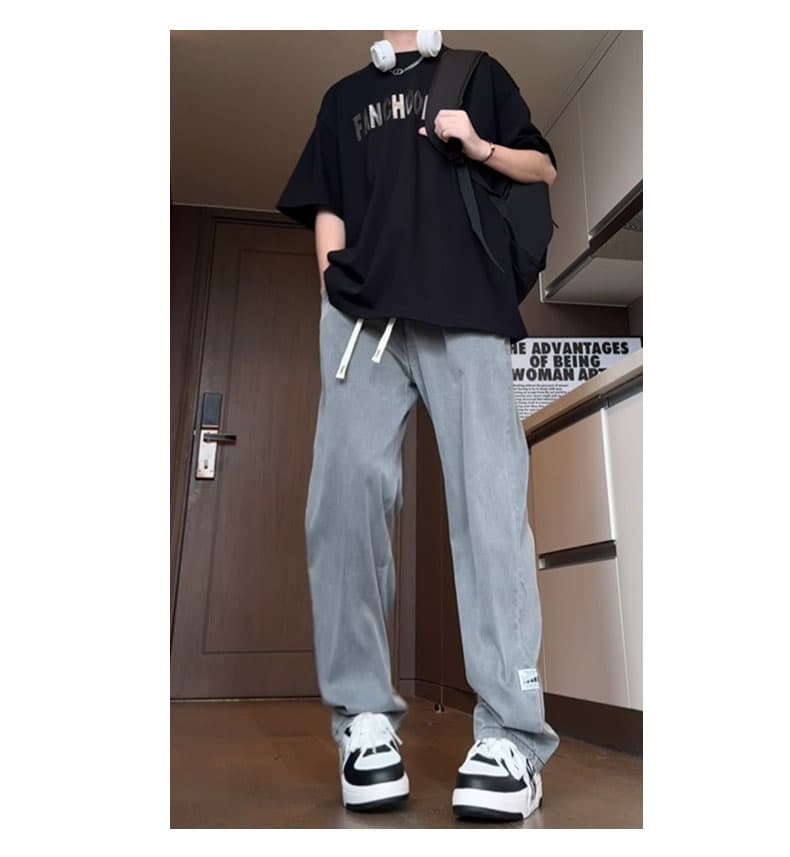 グレー パンツ ゆったりストレート リラックスパンツ