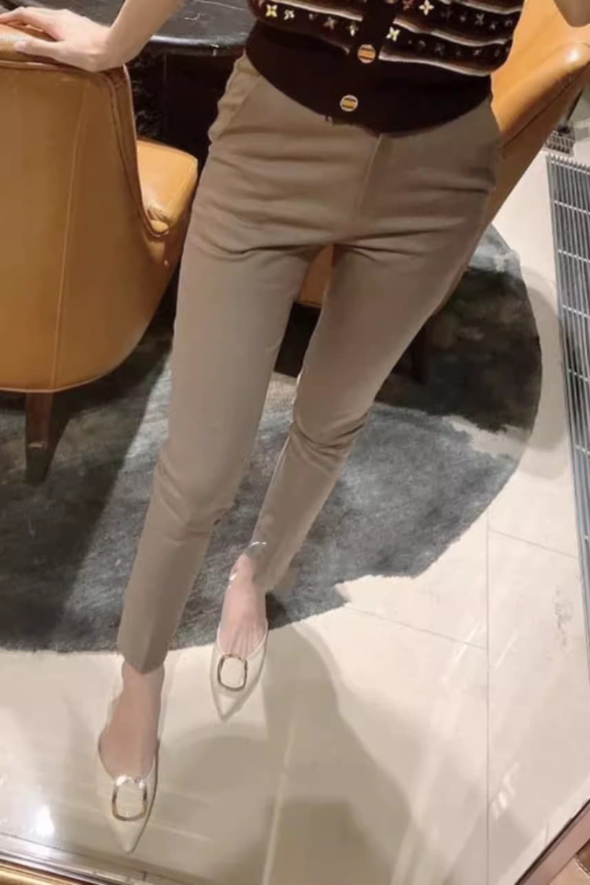 グレー パンツ 美シルエット ハイウエストパンツ