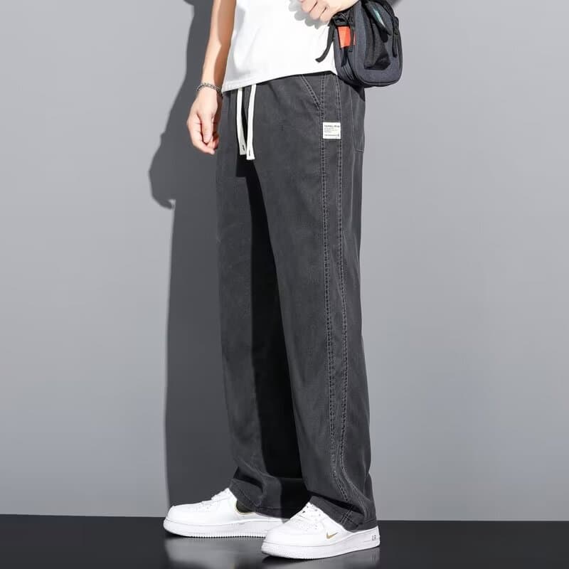 グレー パンツ ゆったりストレート デニム カジュアル パンツ