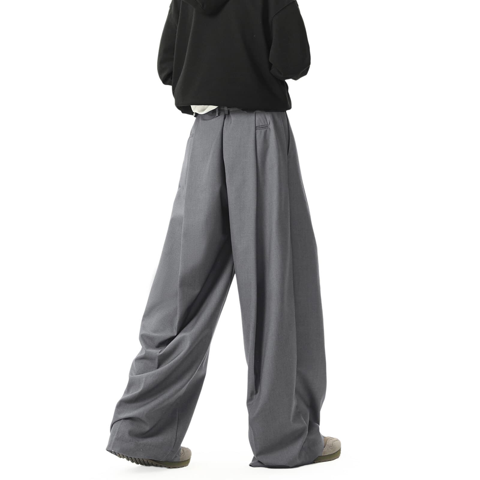 グレー パンツ ミニマルワイドタックパンツ