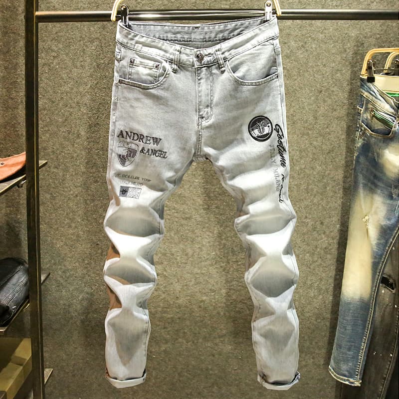 グレー パンツ 細身デザイン カジュアルデニムパンツ