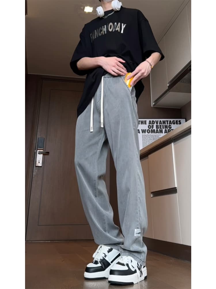 グレー パンツ ゆったりストレート リラックスパンツ