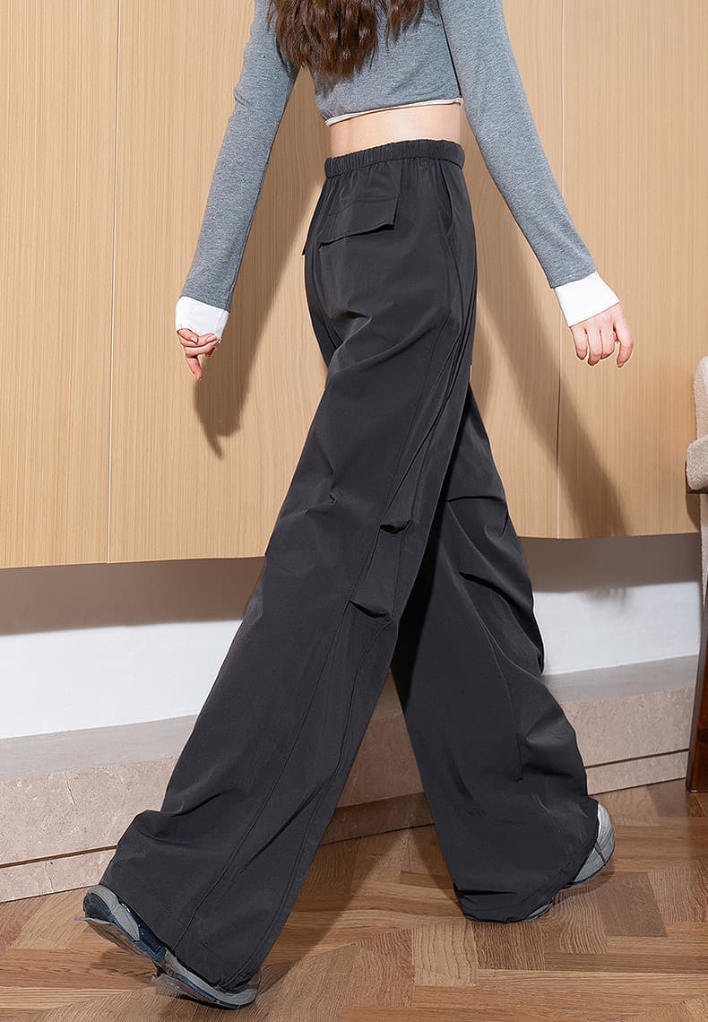 グレー パンツ ワイドシルエット ドローコード ルーズパンツ