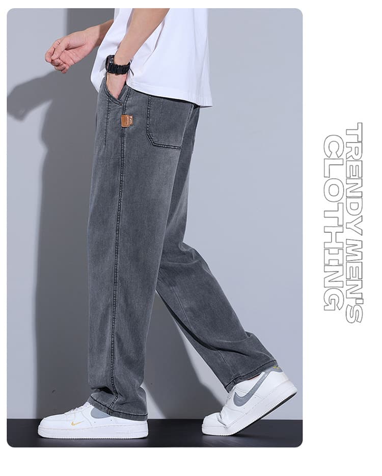 グレー パンツ ゆったりストレートデニム