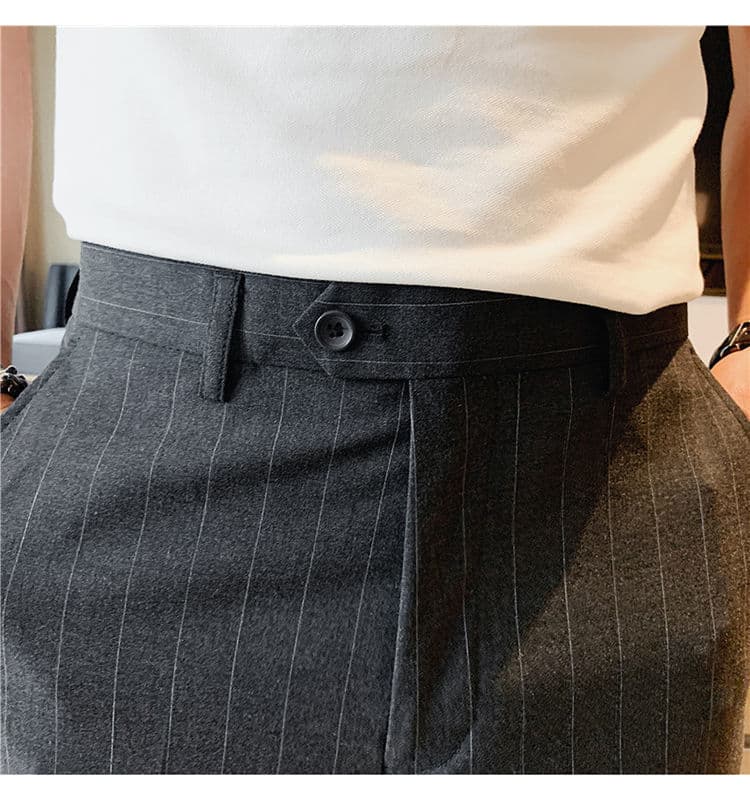 グレー パンツ ビジネスライン ストライプ スラックス