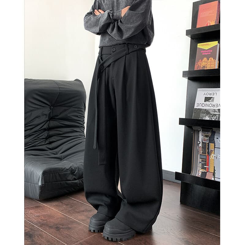 グレーパンツ タックパンツ プリーツデザインワイドシルエット 