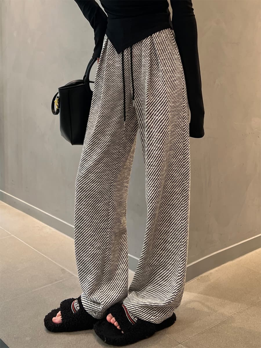 ストライプパンツ ストライプ柄ワイドスラックス