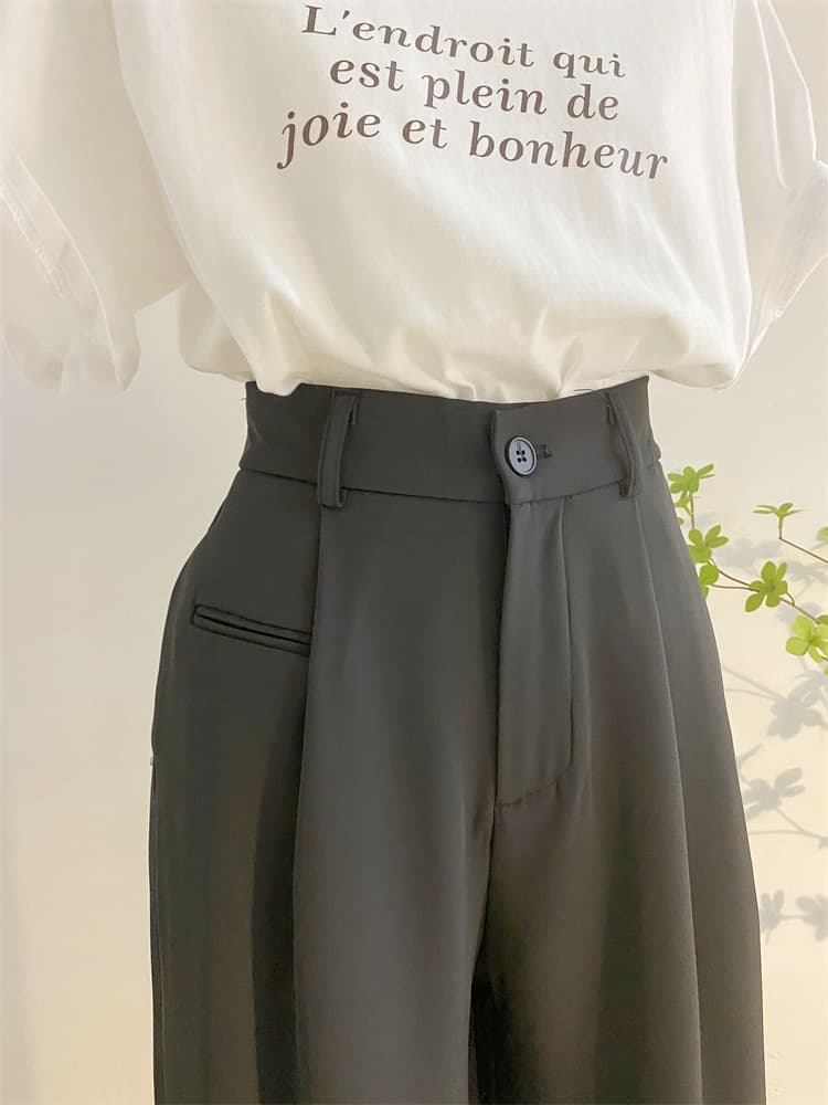 グレー パンツ 上品プリーツワイドスラックス