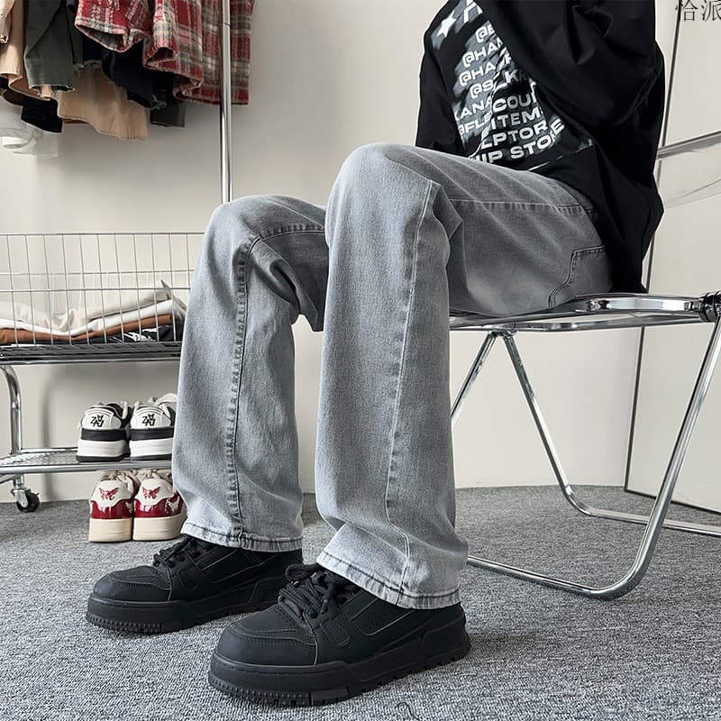 グレー パンツ ゆったりストレートデニムパンツ