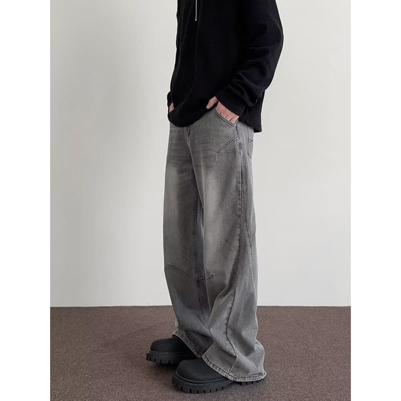 グレー パンツ ゆったりシルエット 再構築デニム