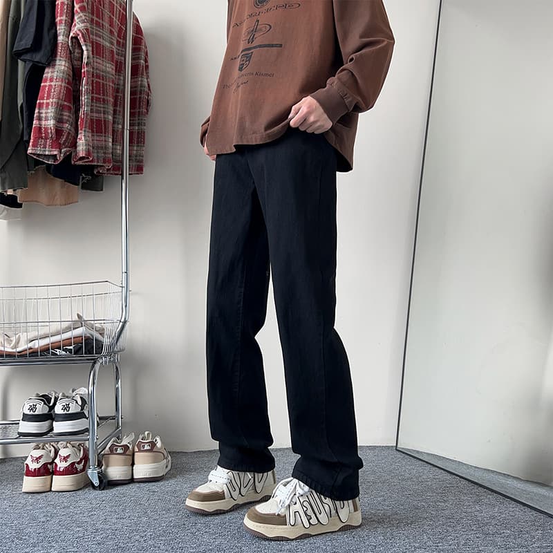 グレー パンツ ゆったりストレートデニムパンツ