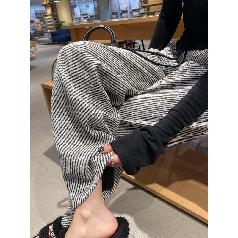 ストライプパンツ ストライプ柄ワイドスラックス